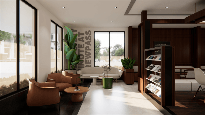 Brewpass coworking lounge area with comfortable seating